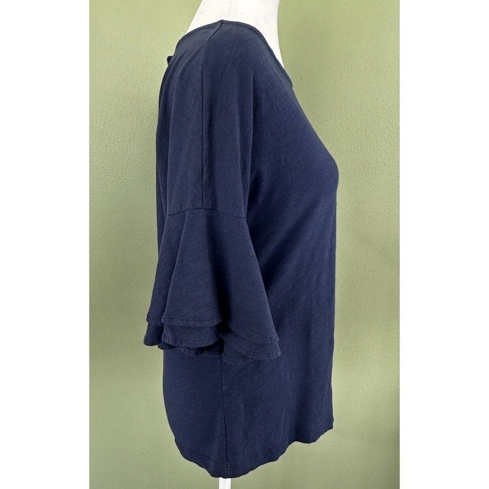 Vineyard Vines Shirt Top Sz S Flowy Flutter Sleeve Scoop Neck Office Cotton Blue - Picture 2 of 6